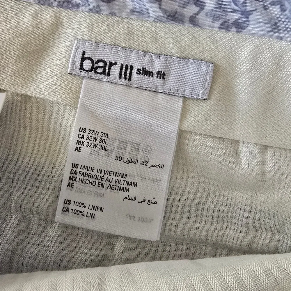 Bar III Slim-Fit Linen Dress Pants‎ Mens 32x30 Light Blue NEW